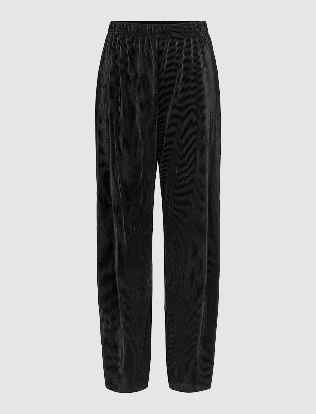 Schwarze, plissierte Hose mit elastischem Bund. Schwarze, plissierte Hose mit elastischem Bund.