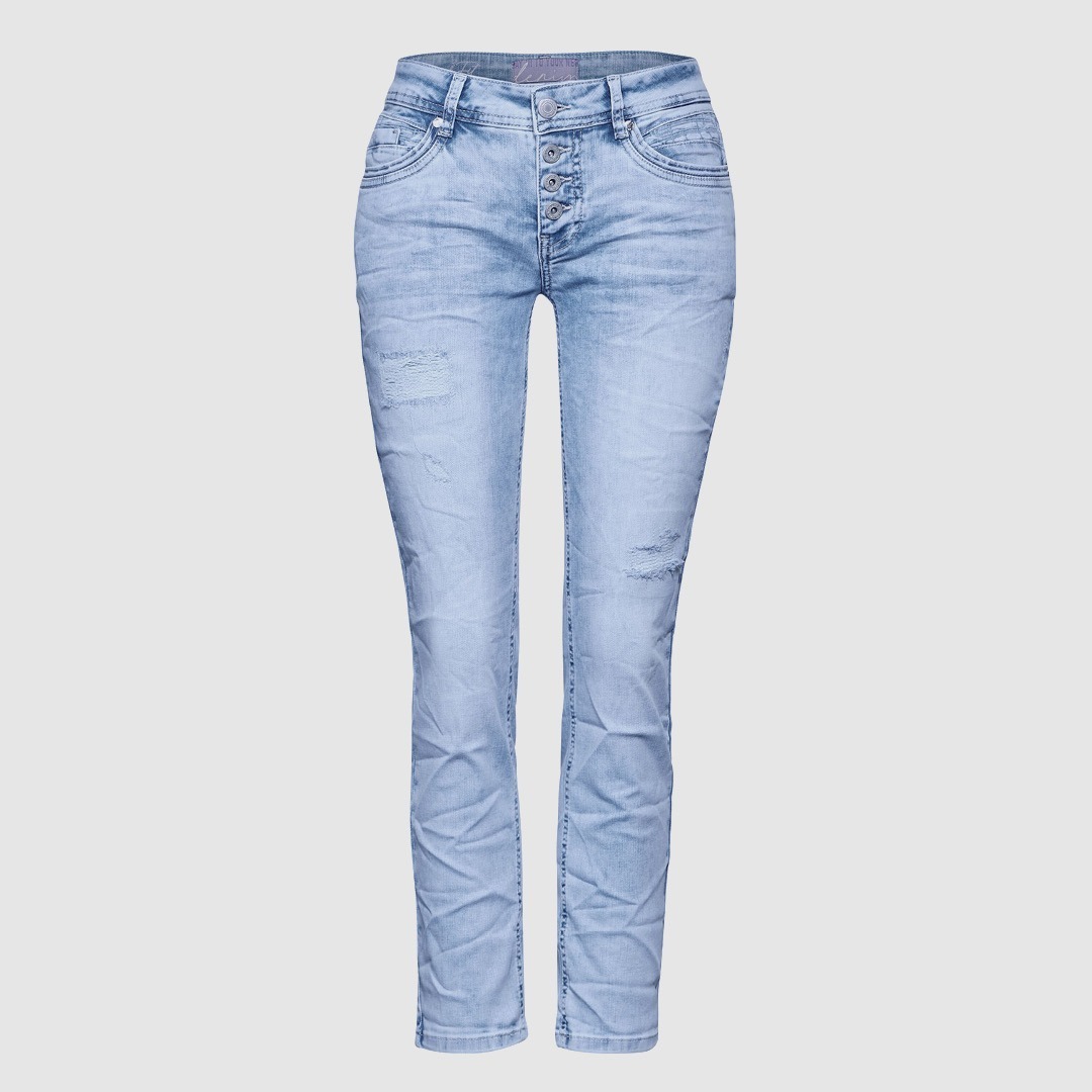 Helle, enganliegende Jeans mit Knopfverschluss und leichter Verwaschung. Helle, enganliegende Jeans mit Knopfverschluss und leichter Verwaschung.
