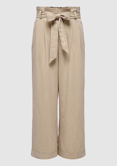 Beige, weite Hose mit Schleifenbund.
