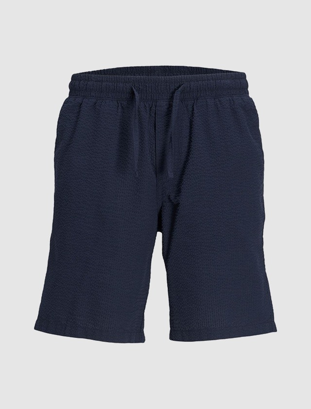 Blau kurze Hose mit elastischem Bund und Kordelzug.