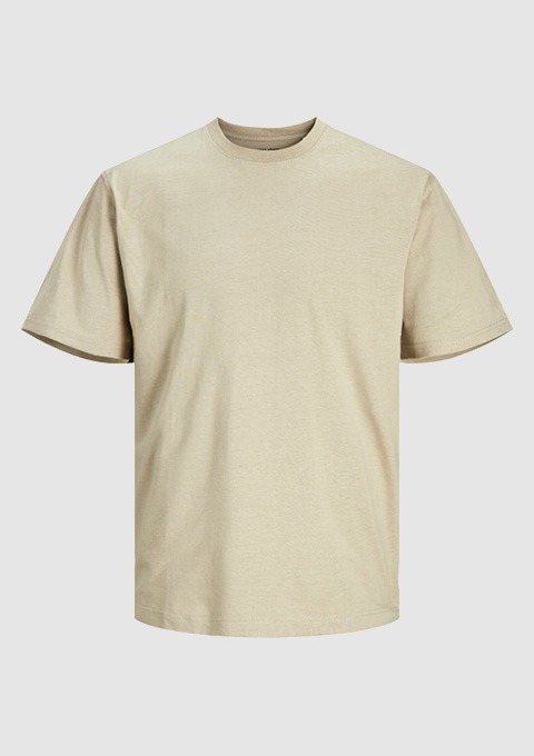 Beige T-Shirt ohne Aufdruck.