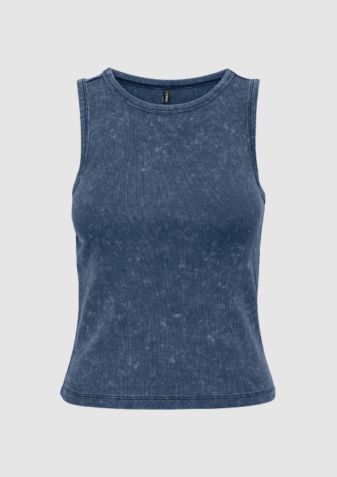 Ärmelloses, blaues Oberteil aus leichtem Stoff. Ärmelloses, blaues Oberteil aus leichtem Stoff.