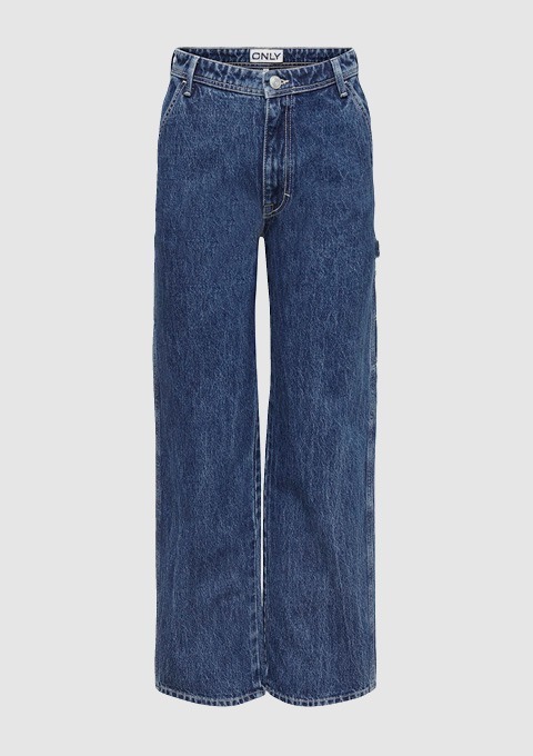 Eine blaujeansartige Hose mit weitem Schnitt. Eine blaujeansartige Hose mit weitem Schnitt.
