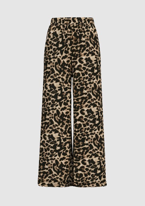 Leopardenmuster-Hosen mit weitem Bein. Leopardenmuster-Hosen mit weitem Bein.