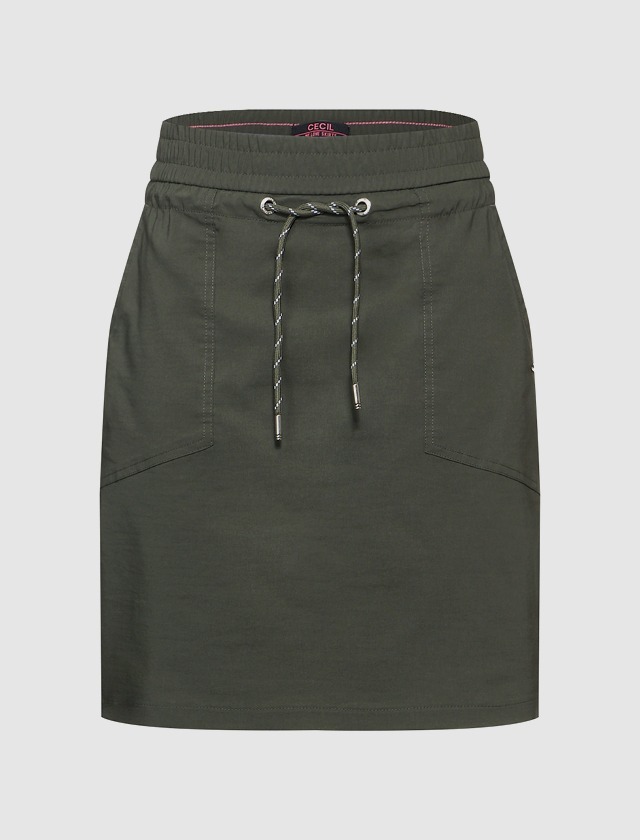 Rock in Olivegrün mit elastischem Bund und Kordelzug.