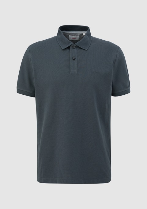 Dunkelgraues Poloshirt mit kurzer Arm und Knopfleiste.