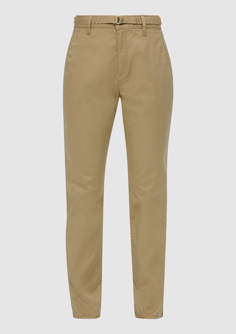 Beige Chino-Hosen mit Gummizug und Gürtel.