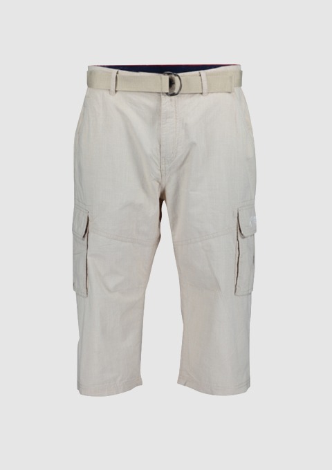 Beige Cargo-Hosen mit Gürtelschlaufen und seitlichen Taschen. Beige Cargo-Hosen mit Gürtelschlaufen und seitlichen Taschen.
