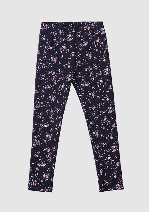 Schwarze Leggings mit buntem Blumendruck. Schwarze Leggings mit buntem Blumendruck.