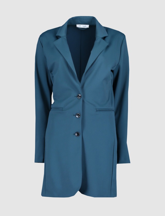 Ein eleganter, blauer Blazer mit langen Ärmeln und drei Knöpfen. Ein eleganter, blauer Blazer mit langen Ärmeln und drei Knöpfen.