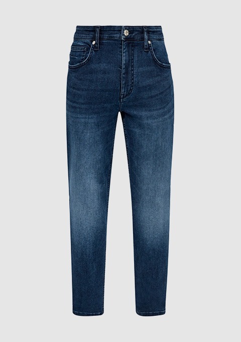 Eine blaue Jeanshose.
