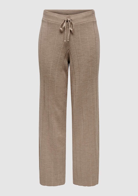 Beige, gestreifte Jogginghose mit elastischem Bund und Kordelzug.
