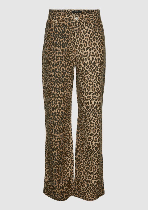 Leopardenmuster-Hose mit weit geschnittenem Bein.