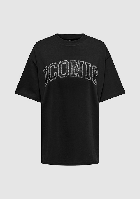 Schwarzes T-Shirt mit dem Aufdruck "ICONIC".