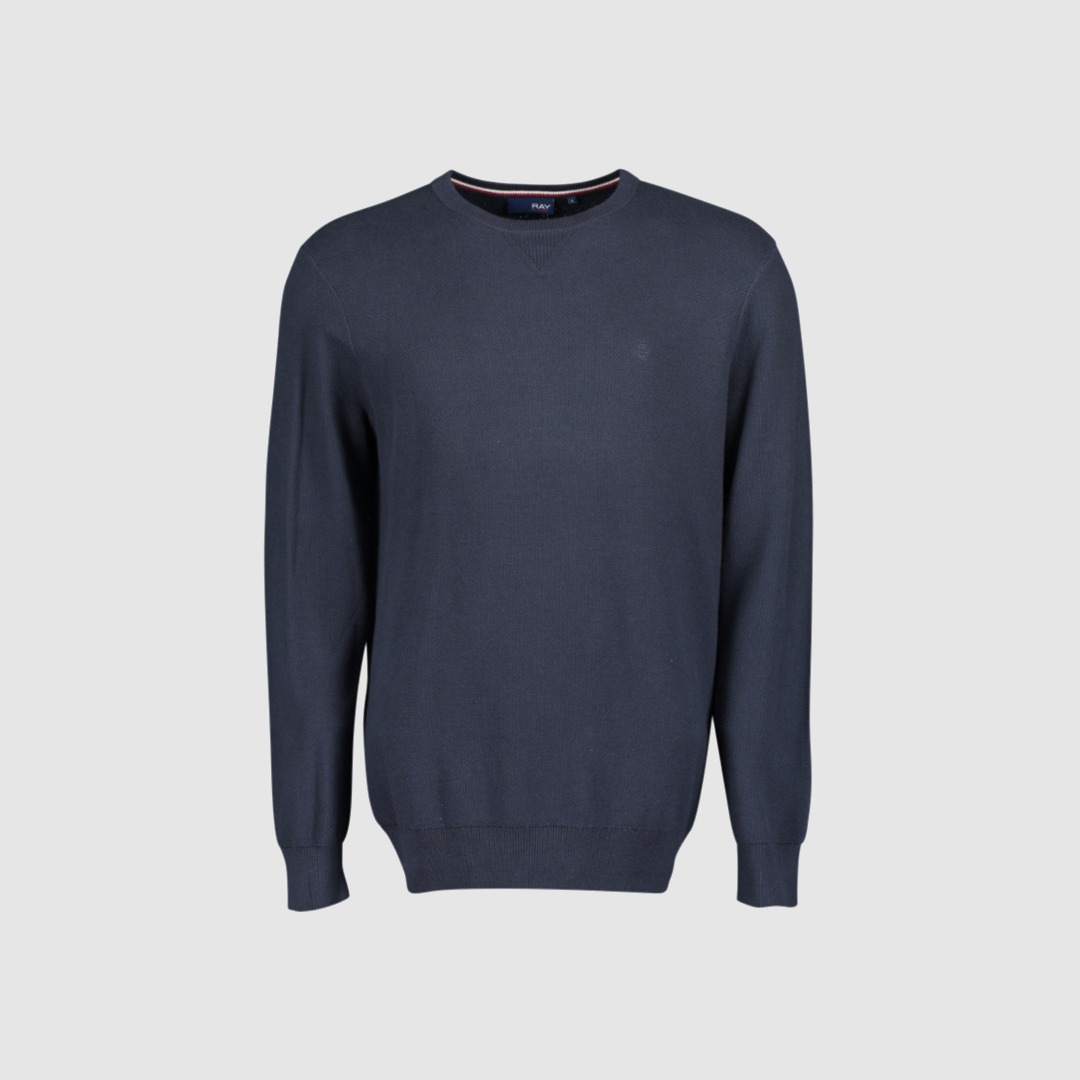 Ein dunkelblauer Pullover mit Rundhalsausschnitt.