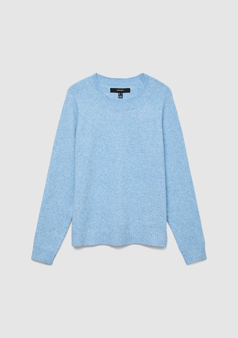 Ein blauer Pullover mit Rundhalsausschnitt.