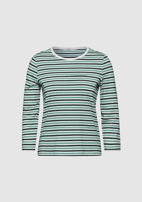 Langärmliges, gestreiftes T-Shirt in Mintgrün und Schwarz.