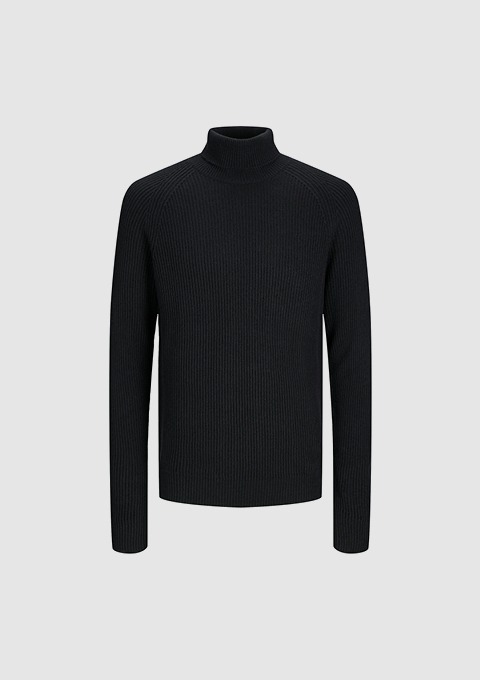 Schwarzer Rollkragenpullover.