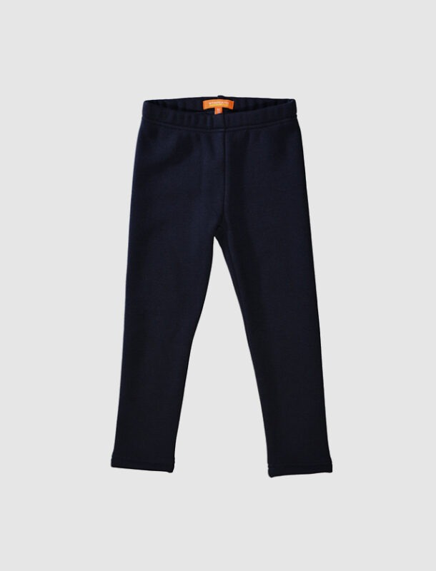 Dunkelblaue Leggings auf grauem Hintergrund.