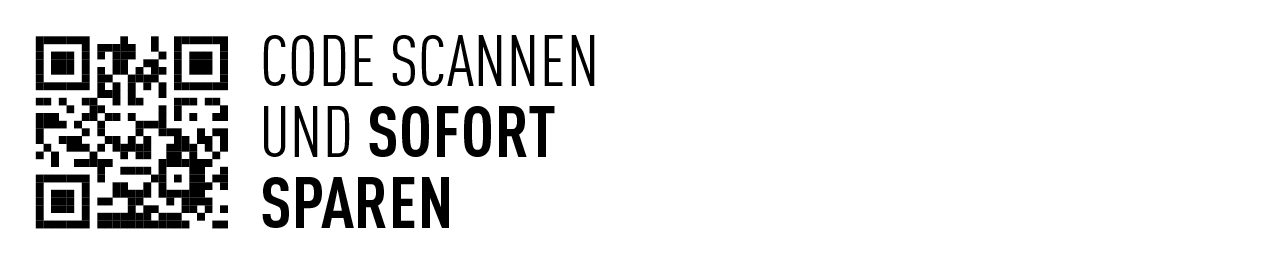 Ein QR-Code mit der Aufforderung, ihn zu scannen, um sofort zu sparen.