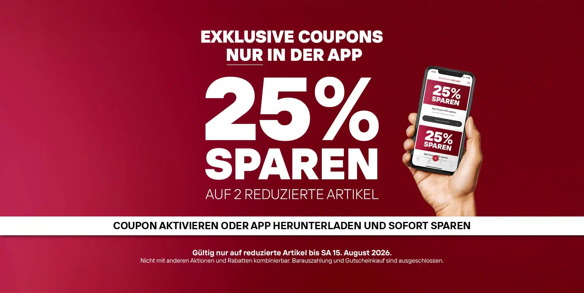 Exklusive Coupons nur in der App – 25 % auf 2 reduzierte Artikel sparen
