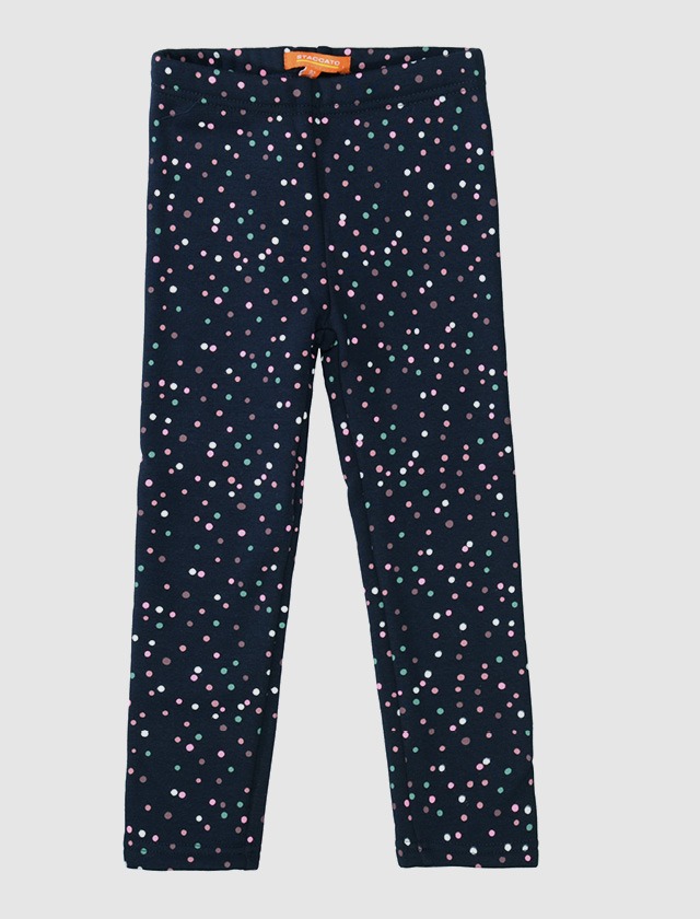 Dunkelblaue Leggings mit bunten Punkten. Dunkelblaue Leggings mit bunten Punkten.