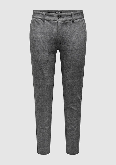 Graue Karottenhose mit feinem Muster.