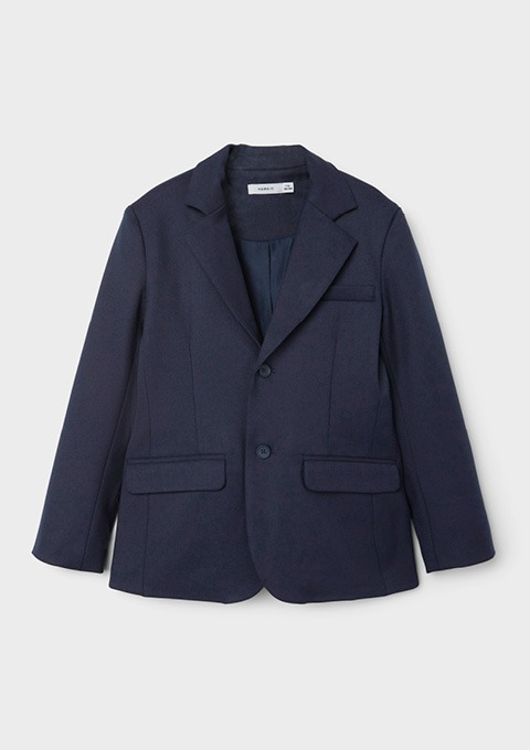 Ein dunkelblazer mit zwei Taschen und einem Knopf.