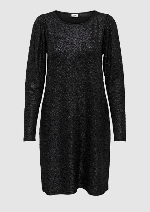 Ein schwarzes, glitzerndes Kleid mit langen Ärmeln.