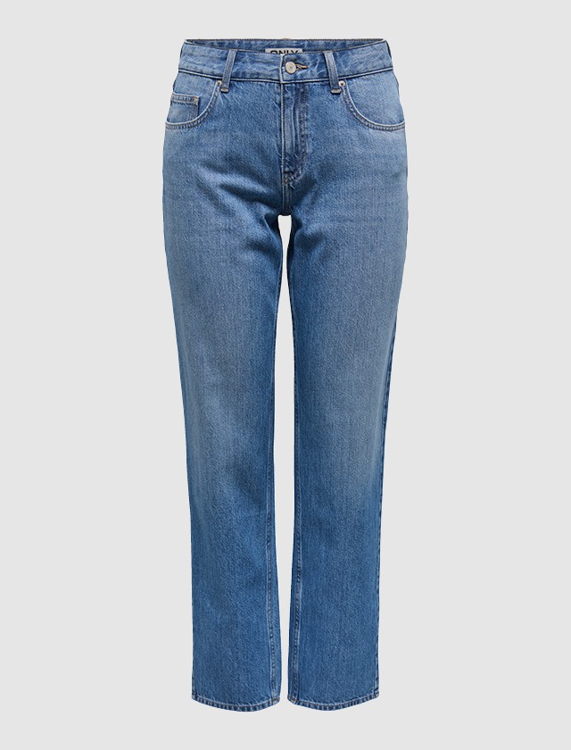 Eine blaue Jeanshose im lässigen Schnitt.