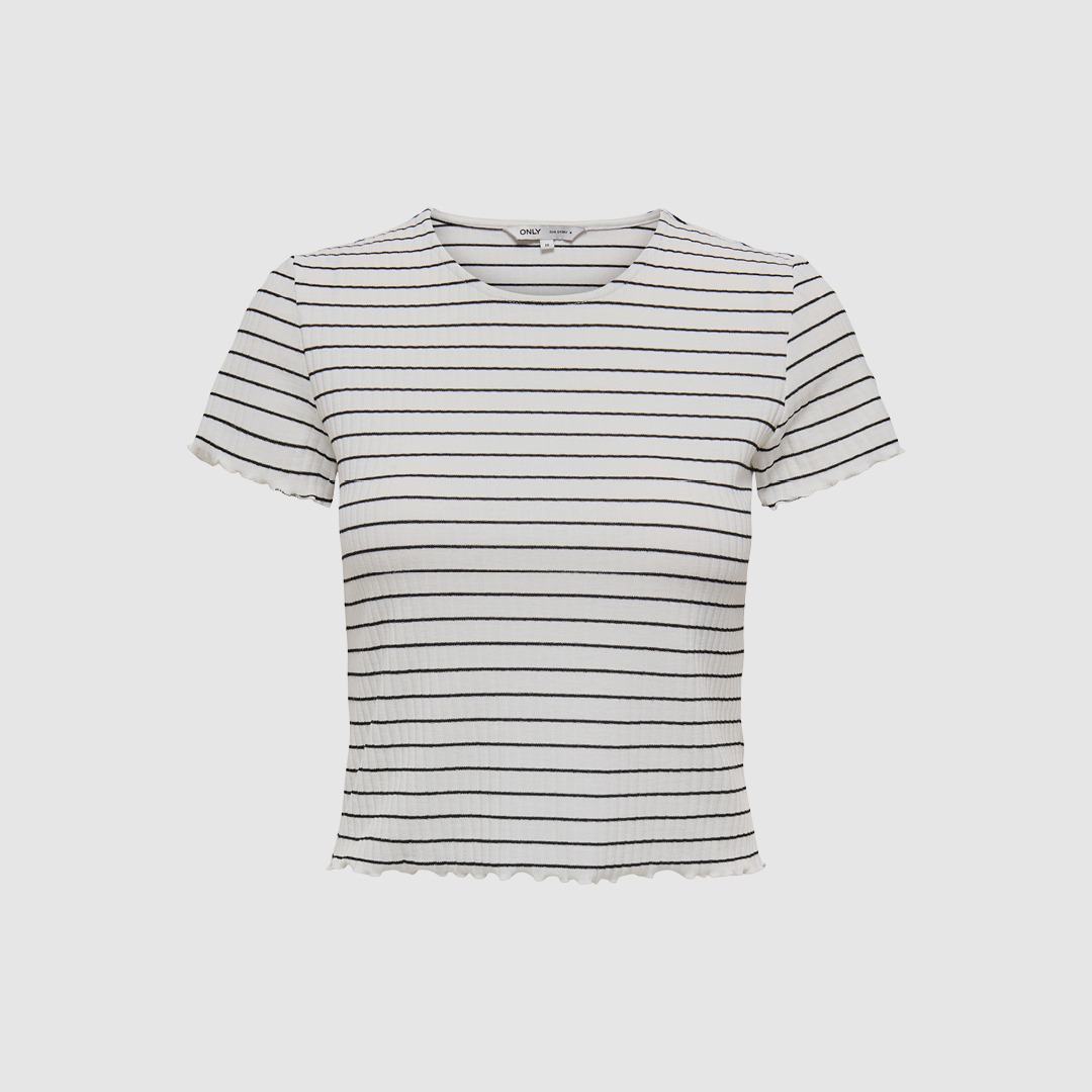 Gestreift kurzärmeliges T-Shirt in Weiß und Schwarz. Gestreift kurzärmeliges T-Shirt in Weiß und Schwarz.