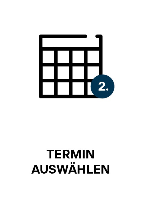 Symbol eines Kalenders mit dem Text „Termin auswählen“. Symbol eines Kalenders mit dem Text "Termin auswählen".