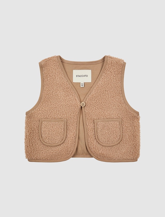 Weste aus beige-farbenem, frotteähnlichem Material mit zwei Taschen und einem Knopf. Marke: Staccato. Weste aus beige-farbenem, frotteähnlichem Material mit zwei Taschen und einem Knopf. Marke: Staccato.