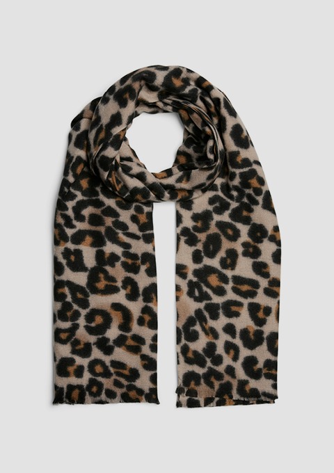 Ein Schal mit Leopardenmuster in Schwarz, Braun und Beige. Ein Schal mit Leopardenmuster in Schwarz, Braun und Beige.
