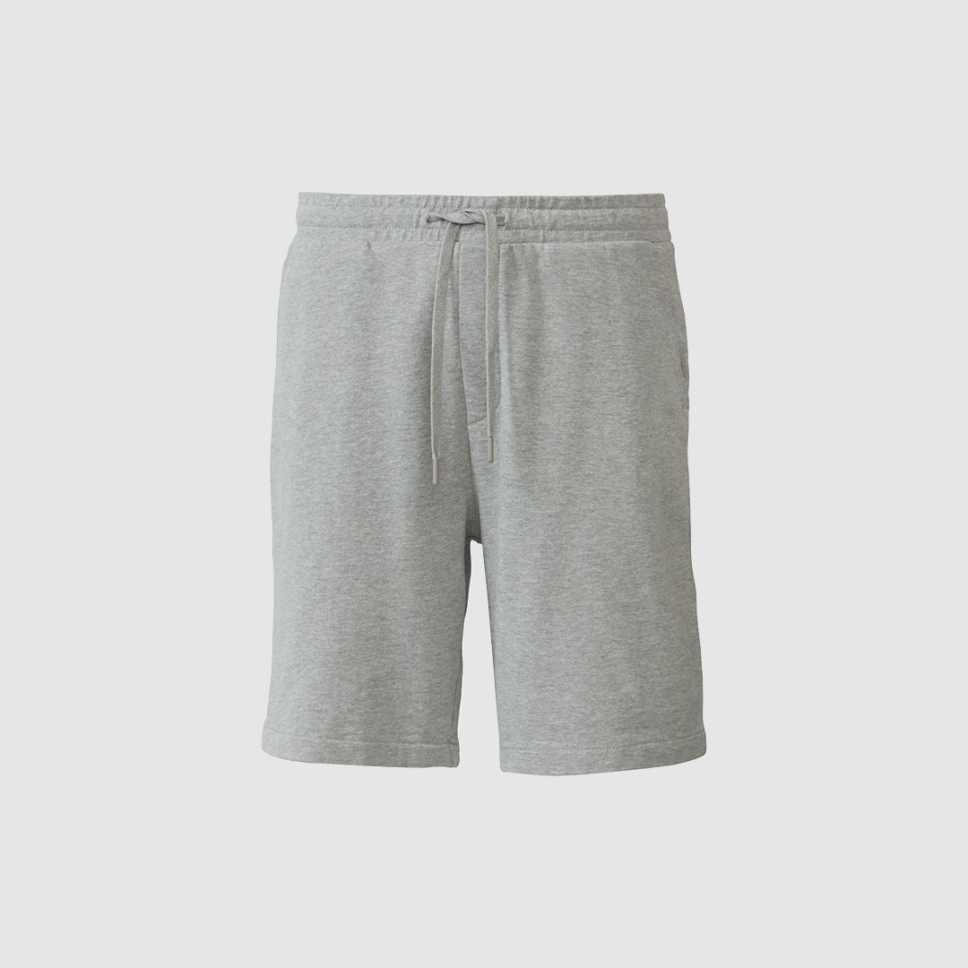 Graue Sweatshorts mit elastischem Bund und Kordelzug.